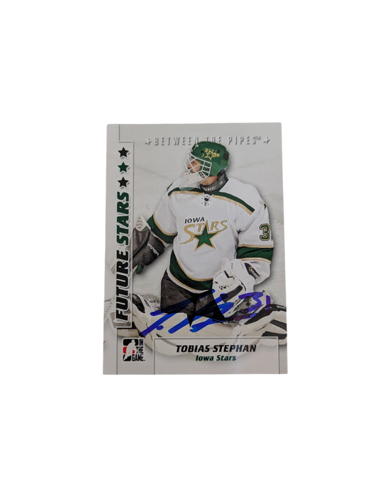 2008 In The Game Iowa Stars Tobias Stephan Between the Pipes Auto card