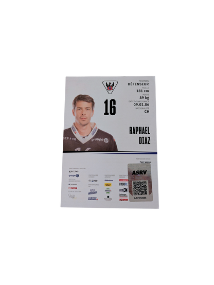 HC Fribourg-Gottéron Hockey Postcard signed by Raphael Diaz (105x148mm)