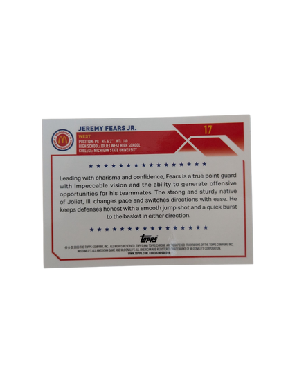 2024 Topps Chrome McDonald's All American Games Jeremy Fears Junior #17 Card