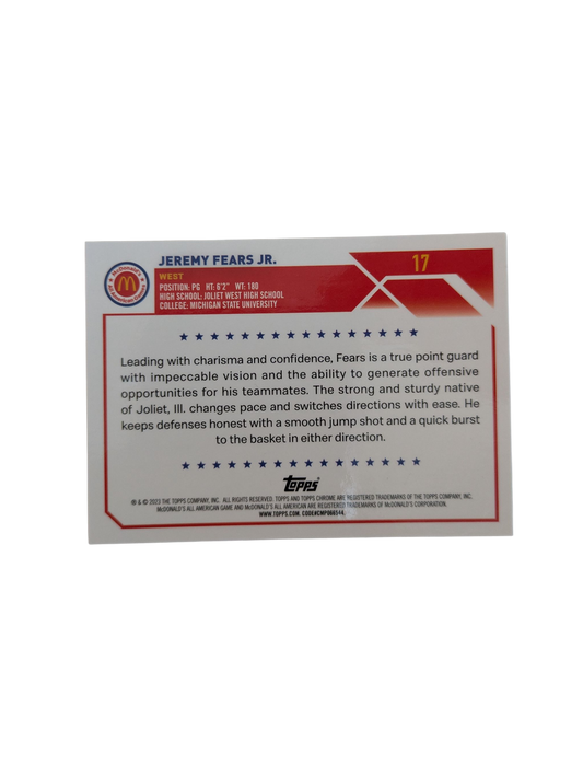 2024 Topps Chrome McDonald's All American Games Jeremy Fears Junior #17 Card