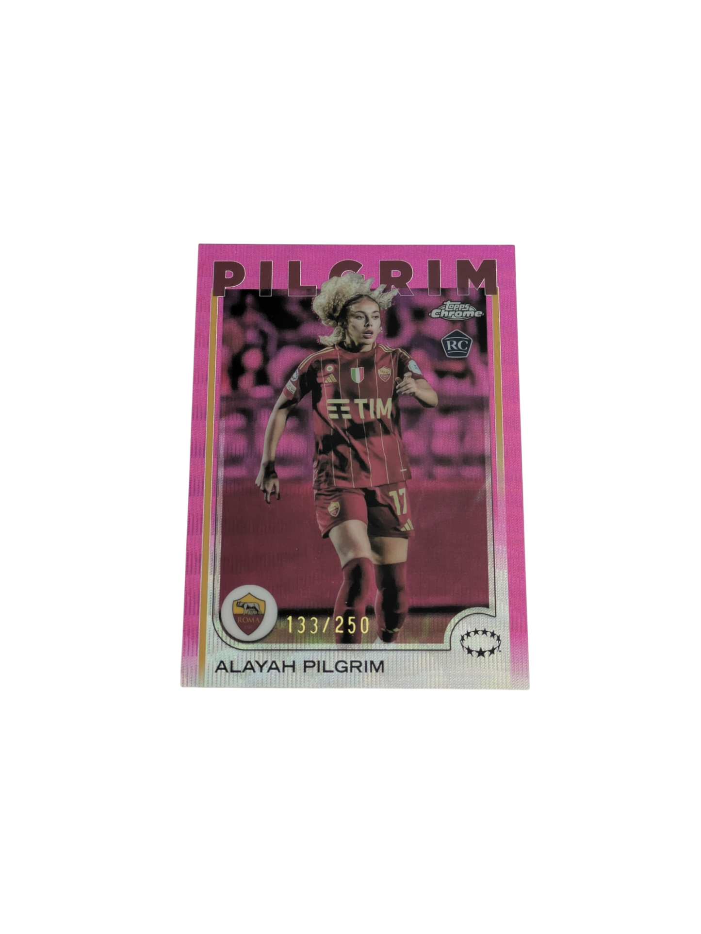 2025 Topps Chrome AS Roma Alayah Pilgrim Pink 133/250 Rookie card