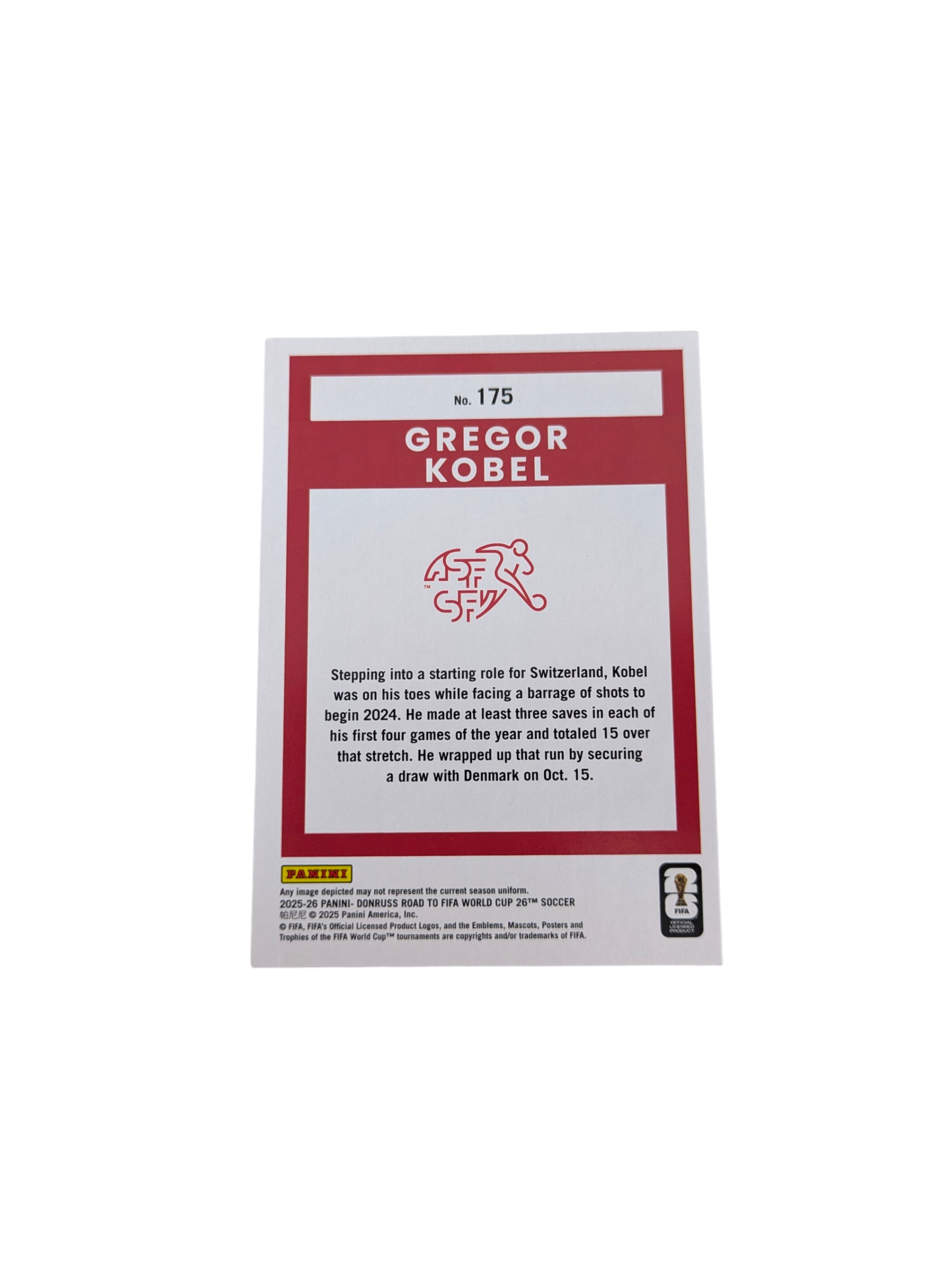 2025-26 Panini Donruss Road to World Cup Switzerland Gregor Kobel #175 card