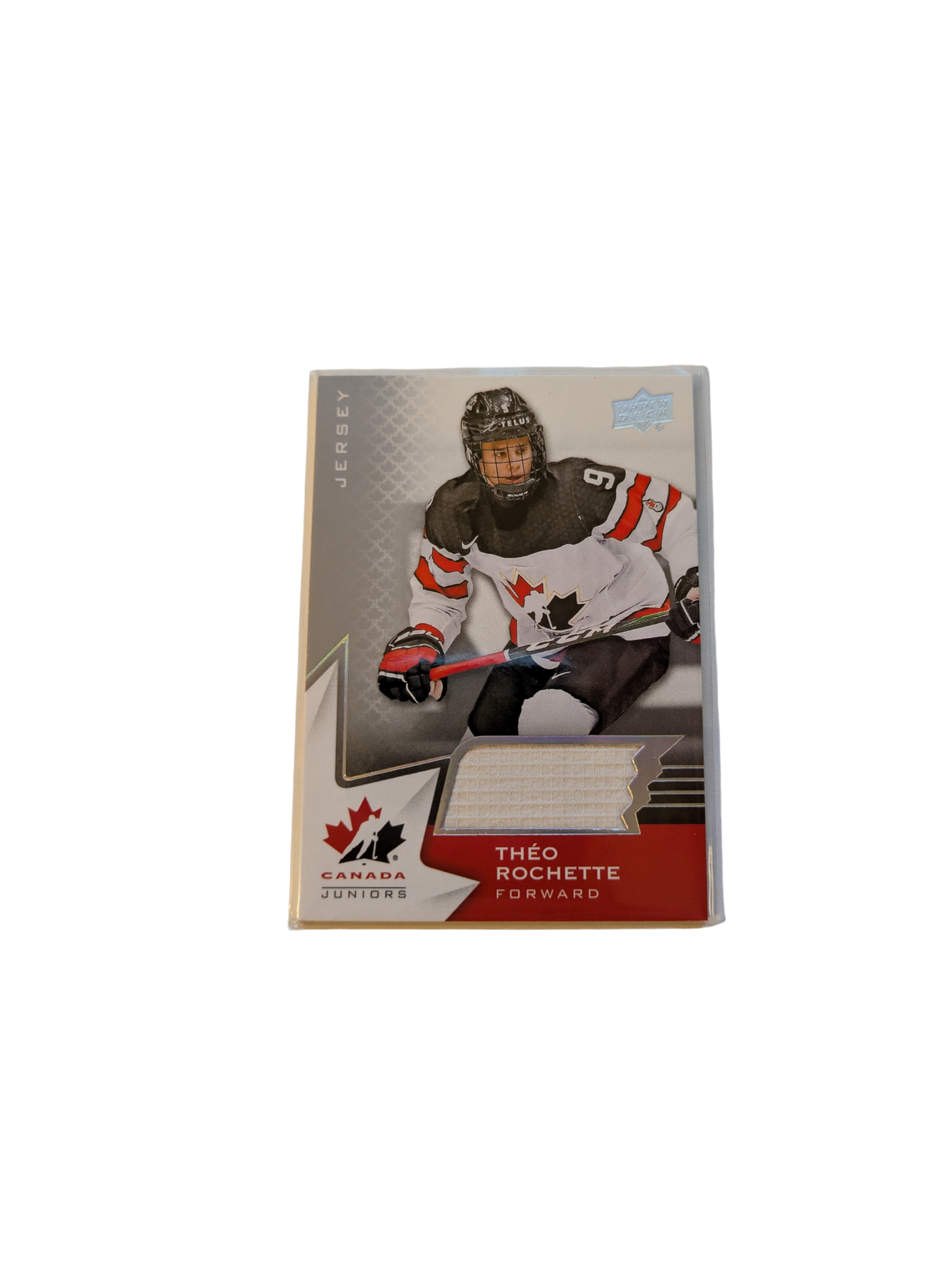 2020 Upper Deck Team Canada Juniors Theo Rochette White Jersey cover Patch card