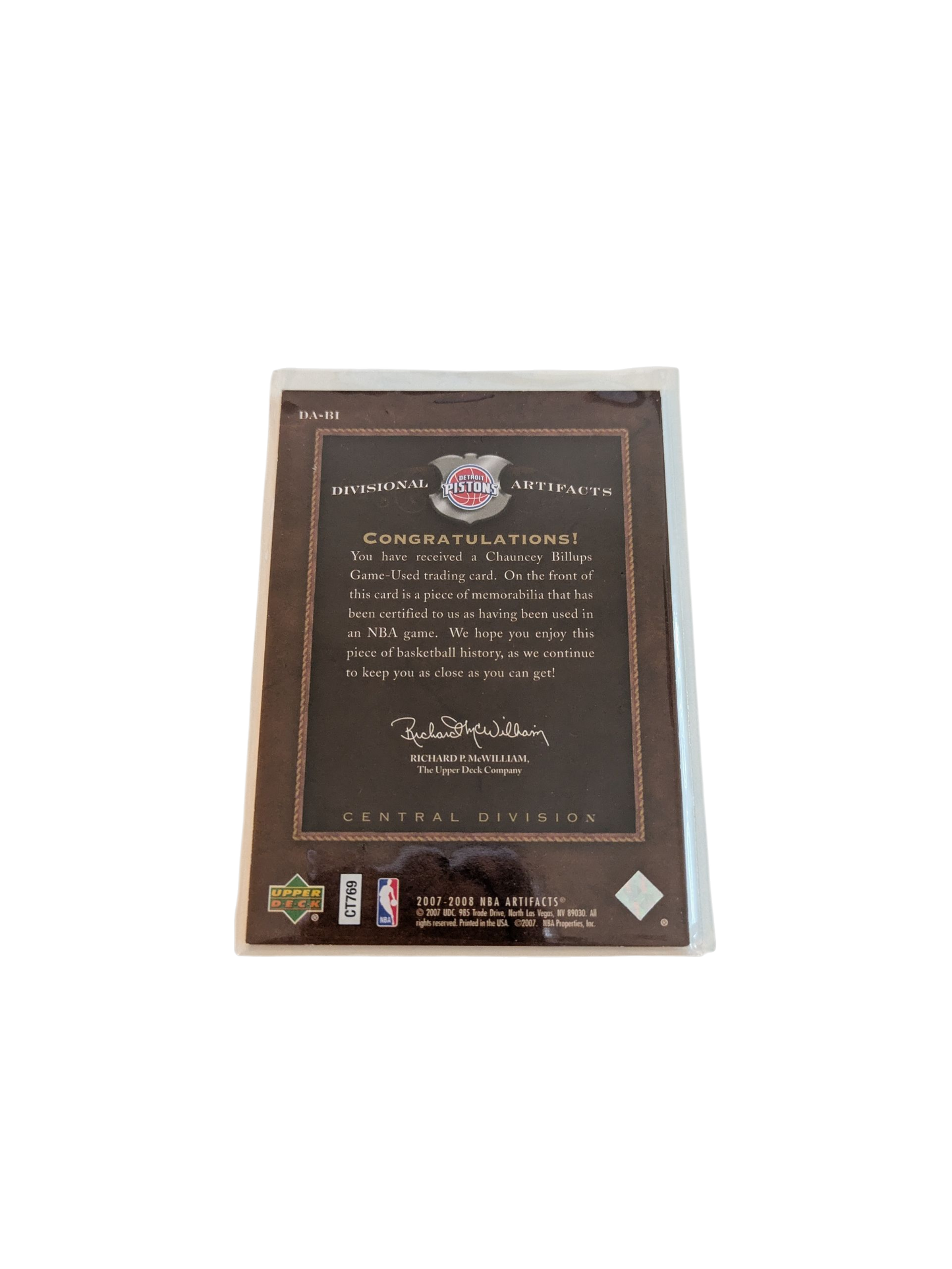 2007 Upper Deck Artifacts Detroit Pistons Chauncey Billups Patch Card