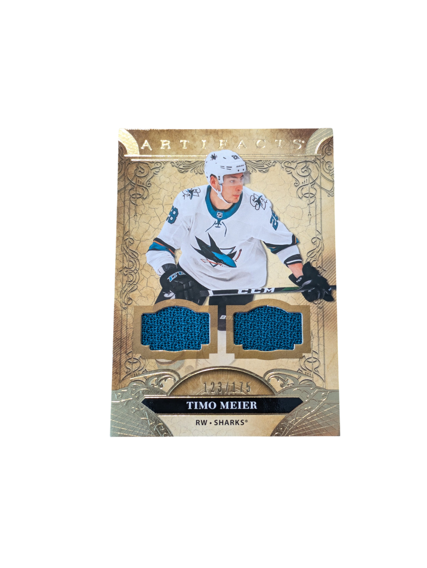 2020 Upper Deck Artifacts San Jose Shark Timo Meier #8 Double Patch card