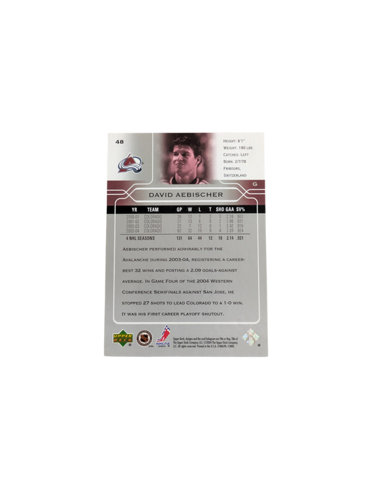 2004 Upper Deck Colorado Avalanche David Aebischer #48 card