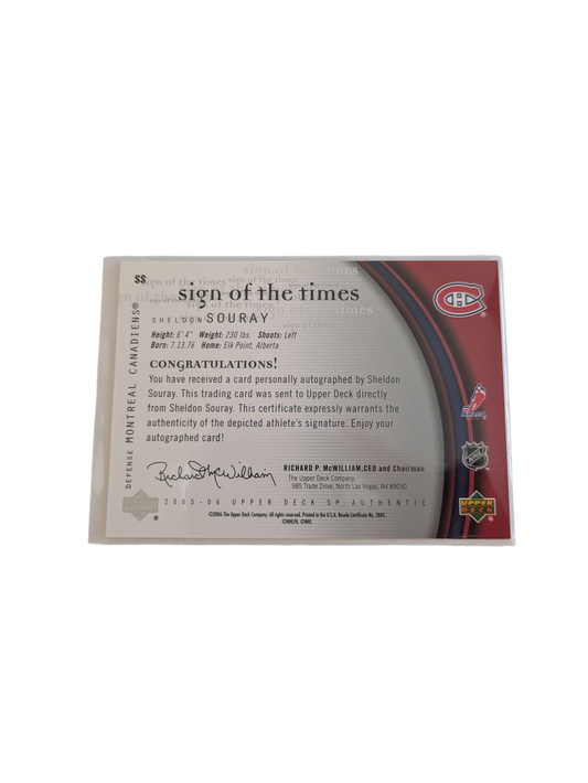 2006 Upper Deck Sign of the Times Montreal Canadiens Sheldon Souray Auto Card