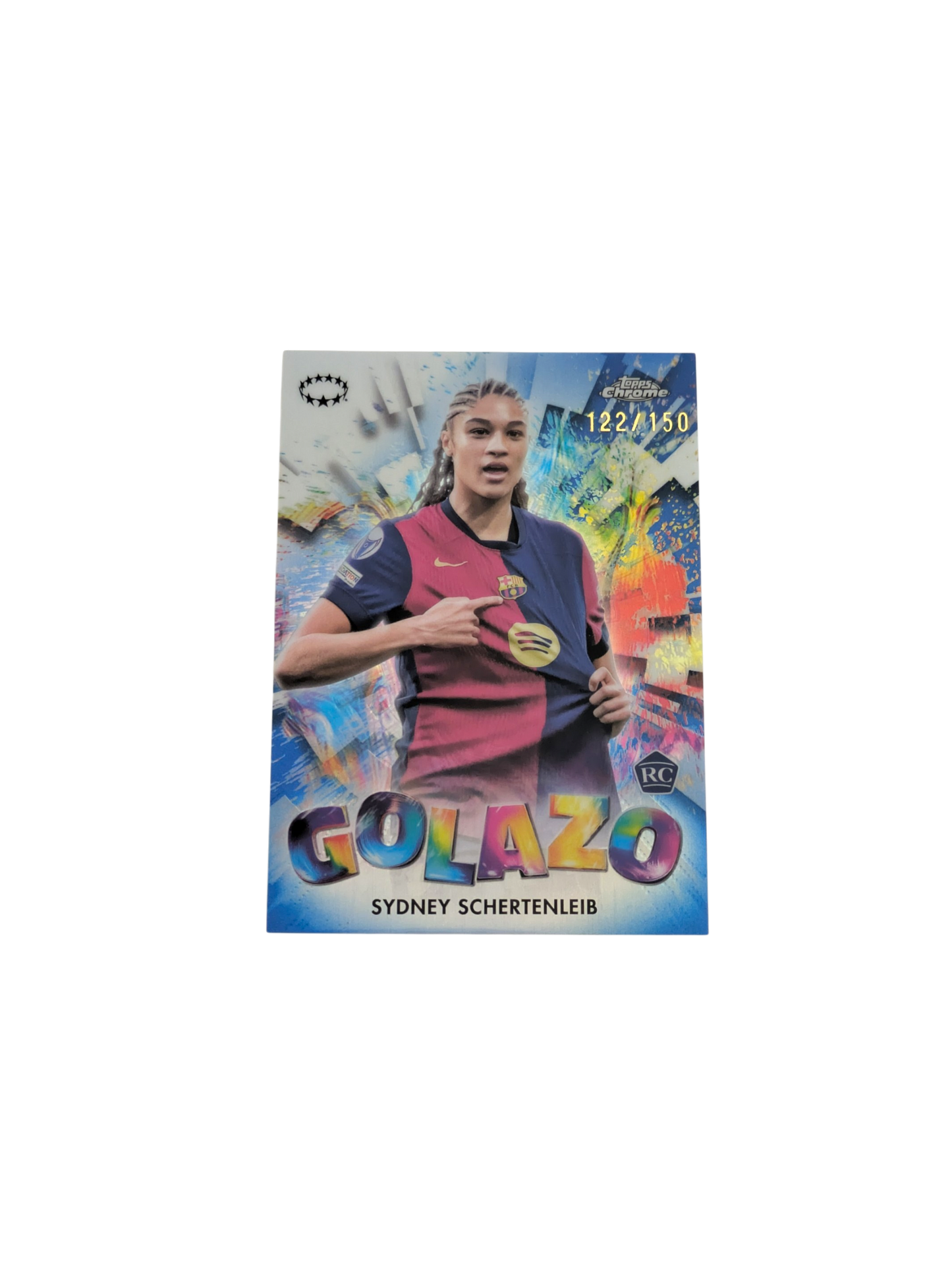 2025 Topps Chrome FC Barcelona Sydney Schertenleib Golazo 122/150 Rookie card