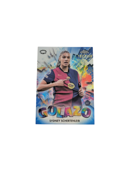 2025 Topps Chrome FC Barcelona Sydney Schertenleib Golazo 122/150 Rookie card