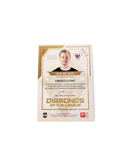 2026 SportZoo National League Diamonds Fribourg Gottéron Lucas Wallmark 22/30 Auto card