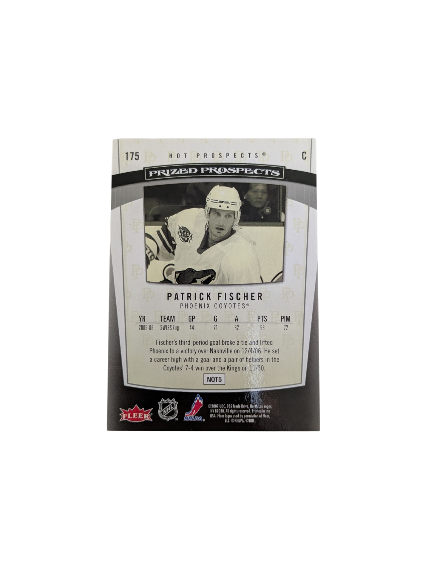 2007 Fleer Hot Prospects Phoenix Coyotes Patrick Fischer /1999 card