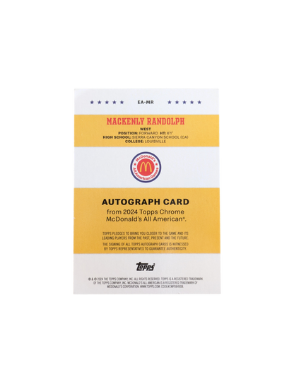 2024 Topps McDonald's All American Games Mackenly Randolph Auto card