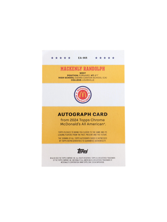 2024 Topps McDonald's All American Games Mackenly Randolph Auto card