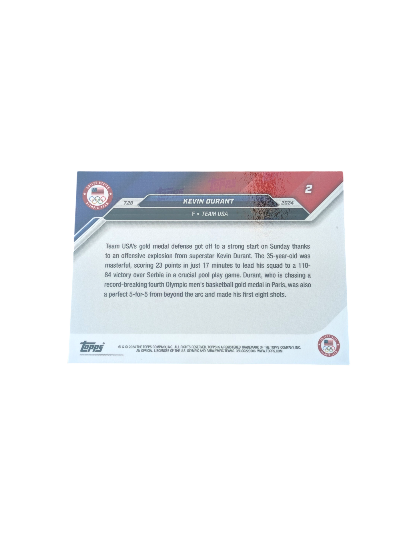 2024 Topps Now Team USA Kevin Durant #2 card