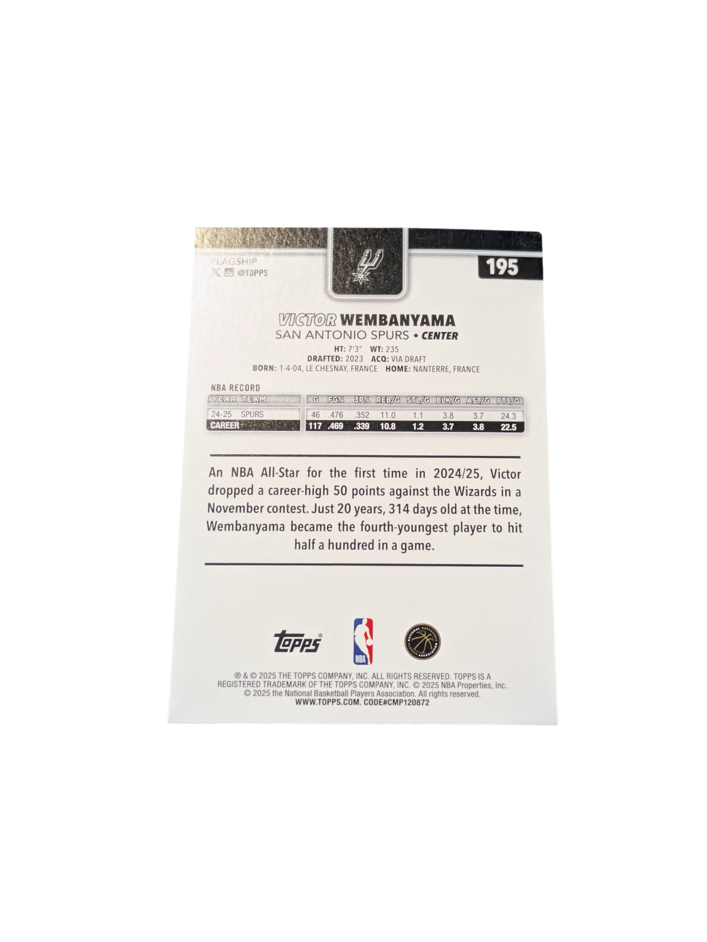 2025 Topps Flagship San Antonio Spurs Victor Wembanyama #195 card