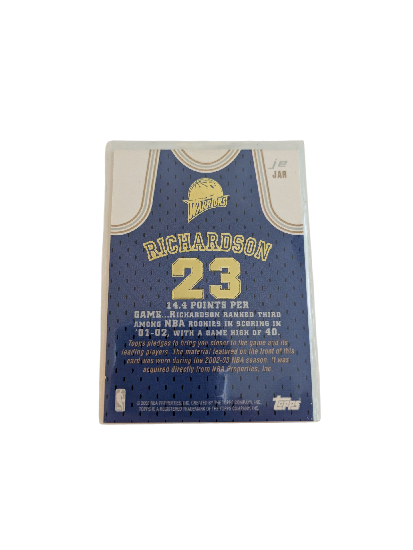 2003 Topps Jersey Edition Golden State Warriors Jason Richardson Patch Card
