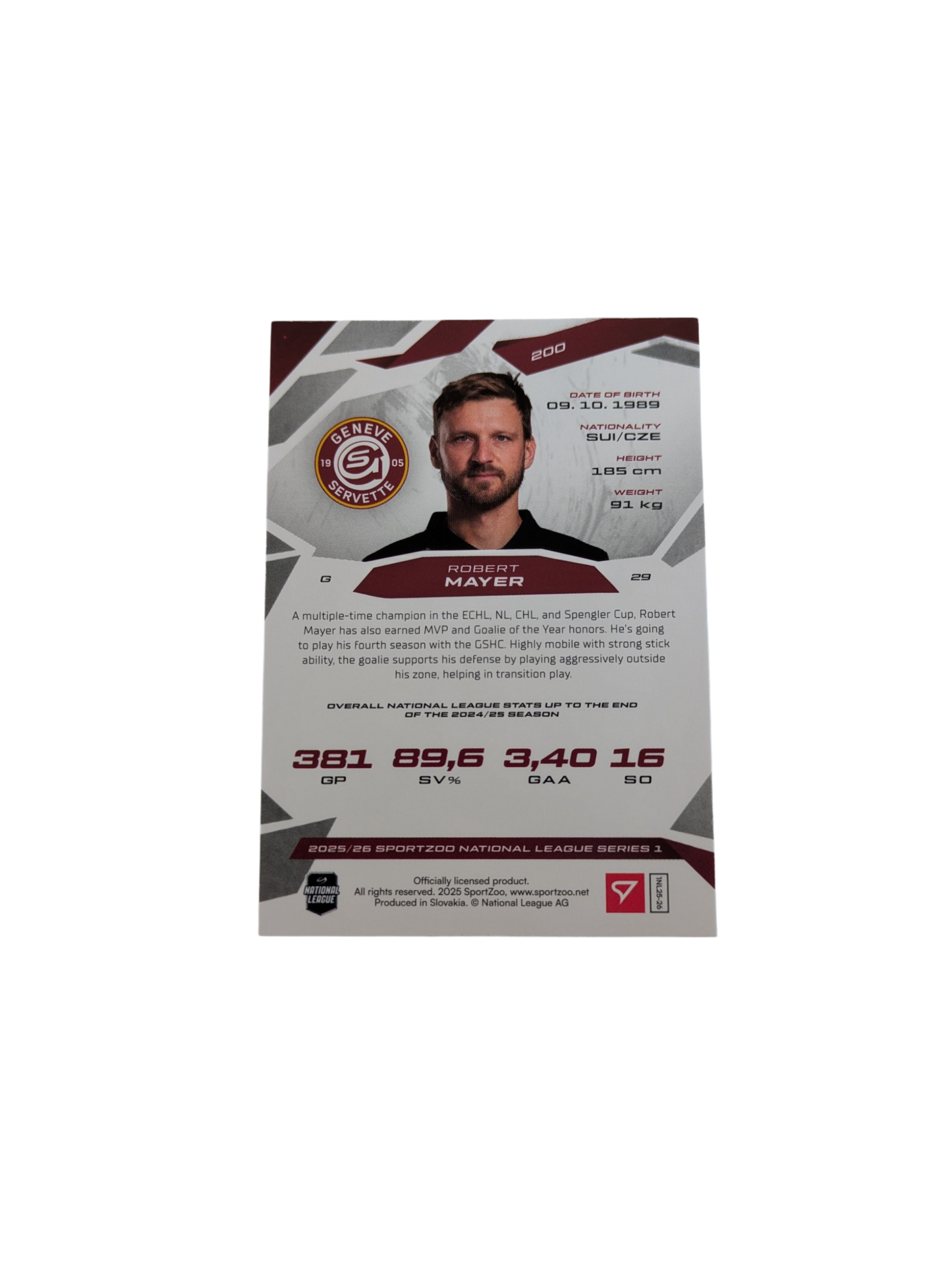 2026 SportZoo National League GSHC Robert Mayer Green 04/30 card