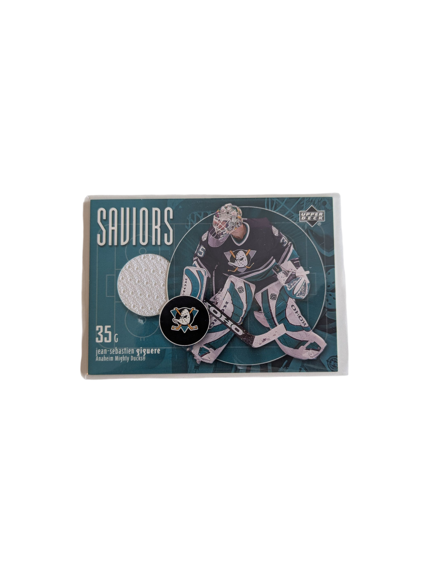 2002 Upper Deck Saviors Mighty Ducks of Anaheim Jean-Sebastien Giguere Patch Card