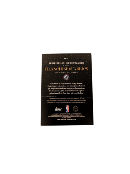 2025 Topps Franchise Fabrics Los Angeles Clippers Yanic Konan Niederhauser Rookie Jersey Patch card