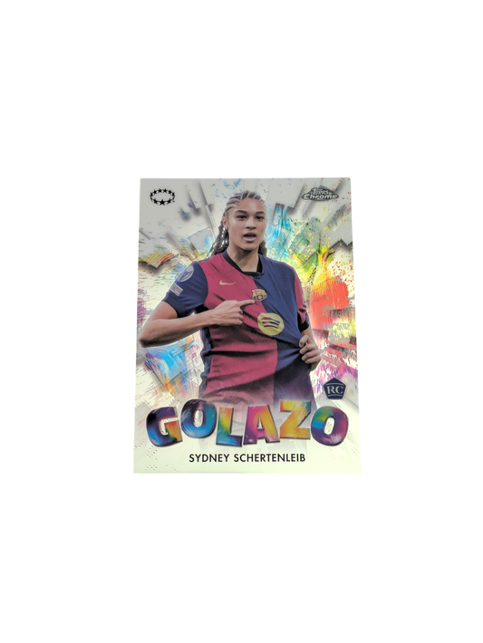 2025 Topps Chrome FC Barcelona Sydney Schertenleib Golazo Rookie card