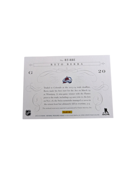 2013-14 Panini Timeline Colorado Avalanche Reto Berra Patch 11/99 card