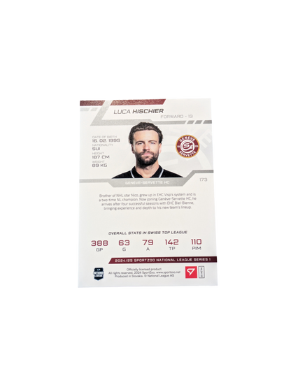 2025 SportZoo National League Genève Servette Luca Hischier 12/30 Blue card