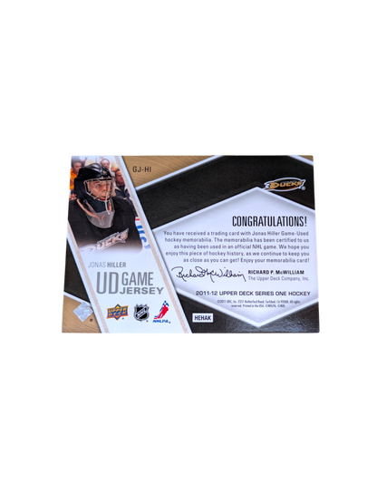 2011 Upper Deck Game Jersey Anaheim Ducks Jonas Hiller Patch card