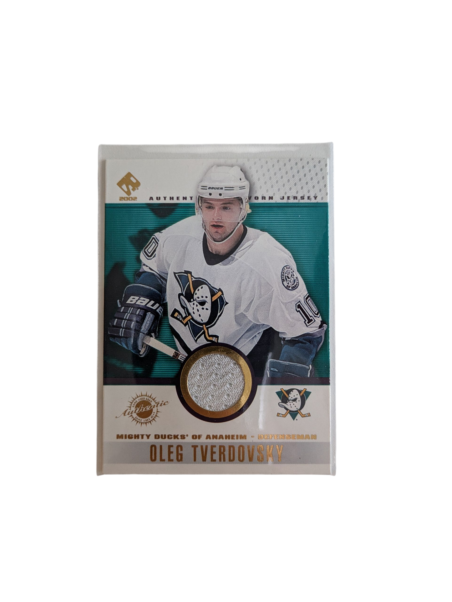 2002 Pacific Mighty Ducks of Anaheim Oleg Tverdovsky Patch Card