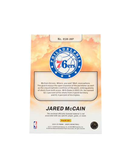 2024/25 Panini NBA Hoops Rise n Shine Philadelphia Sixers Jared McCain Patch Rookie card