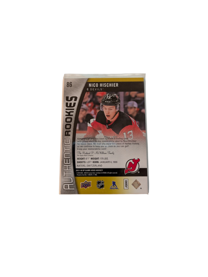 2017 Upper Deck Authentic Rookies New Jersey Devils Nico Hischier Jersey /199 Patch card