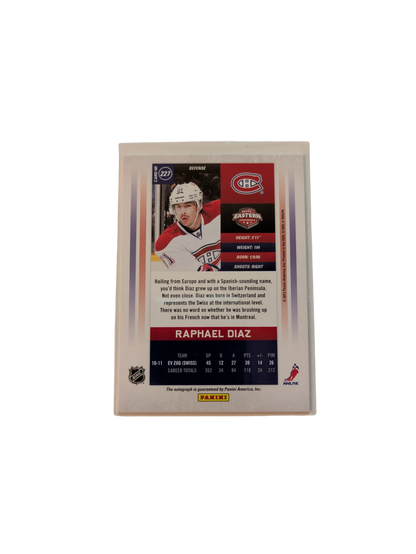 2011 Panini Contenders Montreal Canadiens Raphael Diaz /800 Auto card