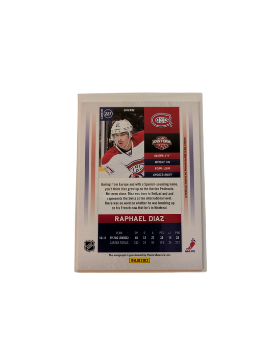 2011 Panini Contenders Montreal Canadiens Raphael Diaz /800 Auto card