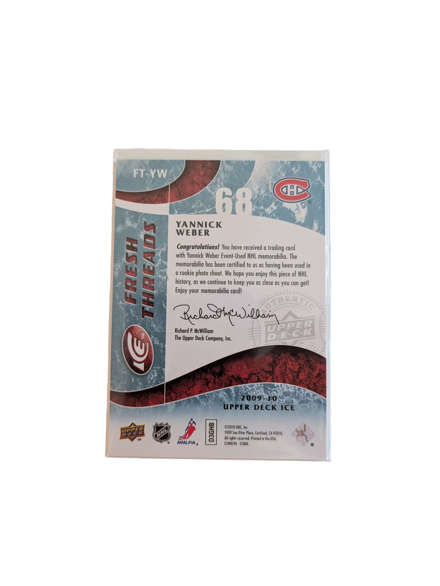 2009 Upper Deck Ice Montreal Canadiens Yannick Weber Jersey Patch #FT-YW Card