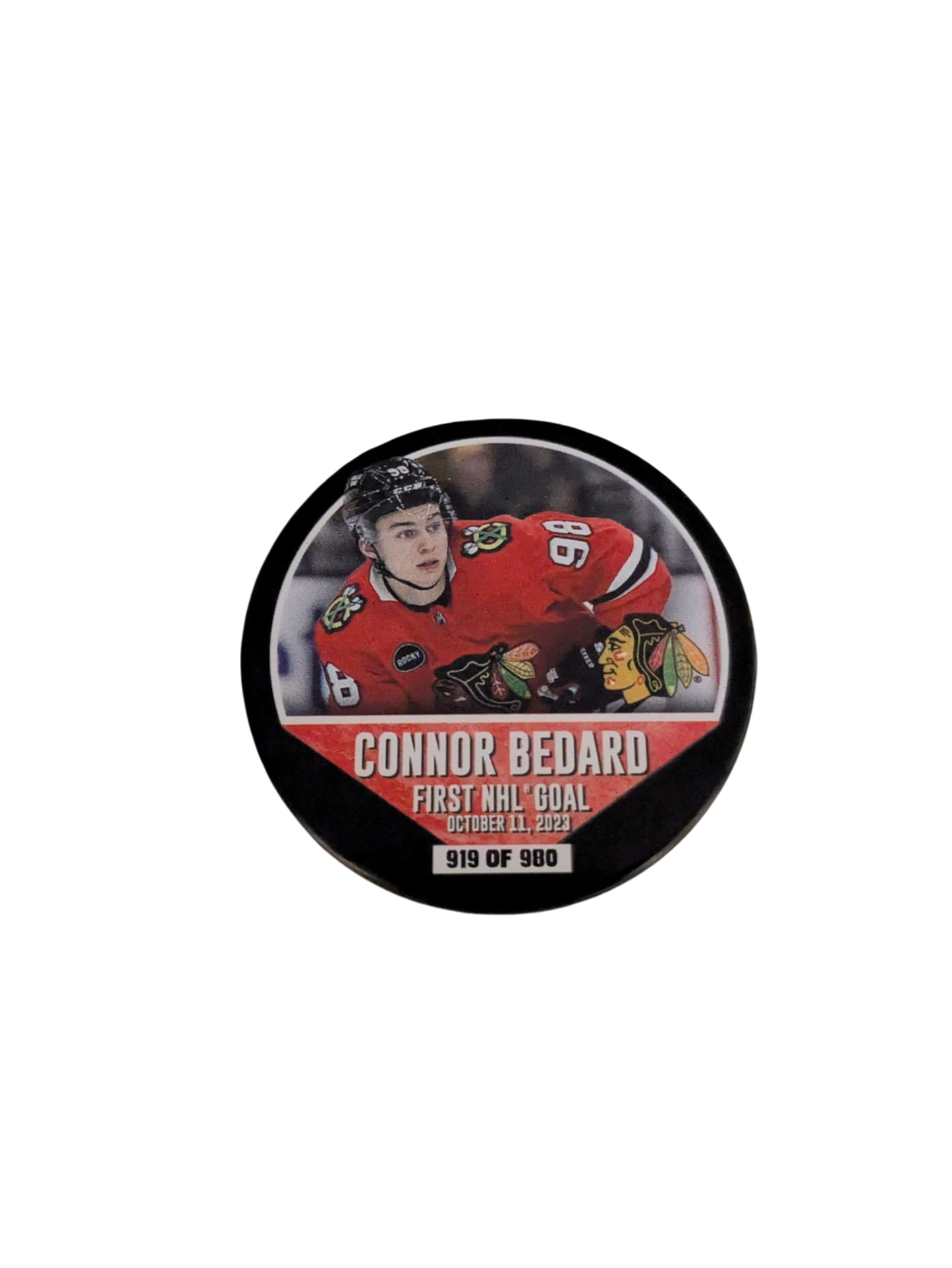 Chicago Blackhawks Connor Bedard NHL First Goal Puck /980