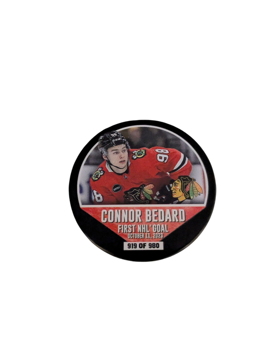 Chicago Blackhawks Connor Bedard NHL First Goal Puck /980