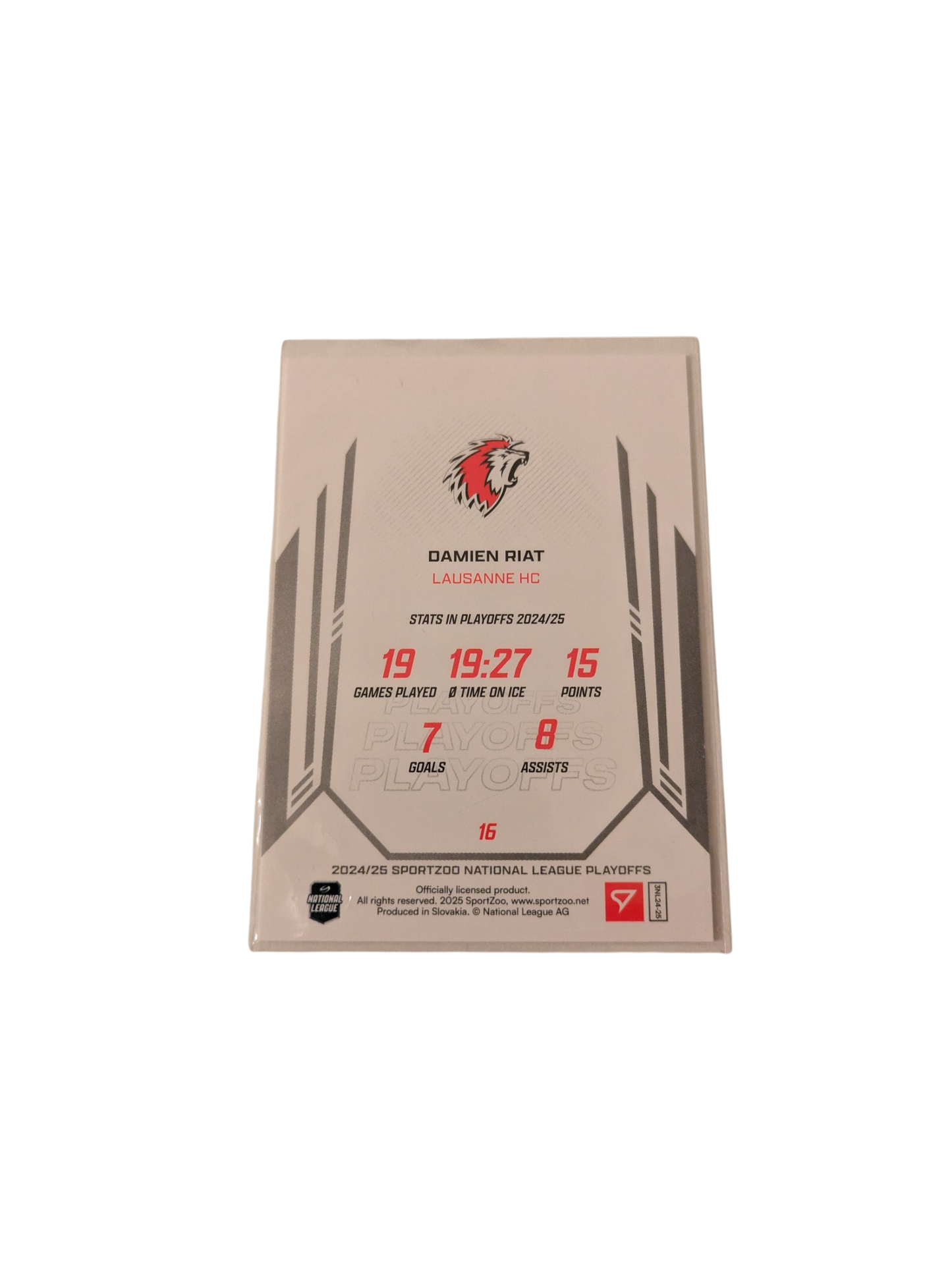 2025 SportZoo National League Playoffs Hockey Lausanne HC Damien Riat 1/1 Card