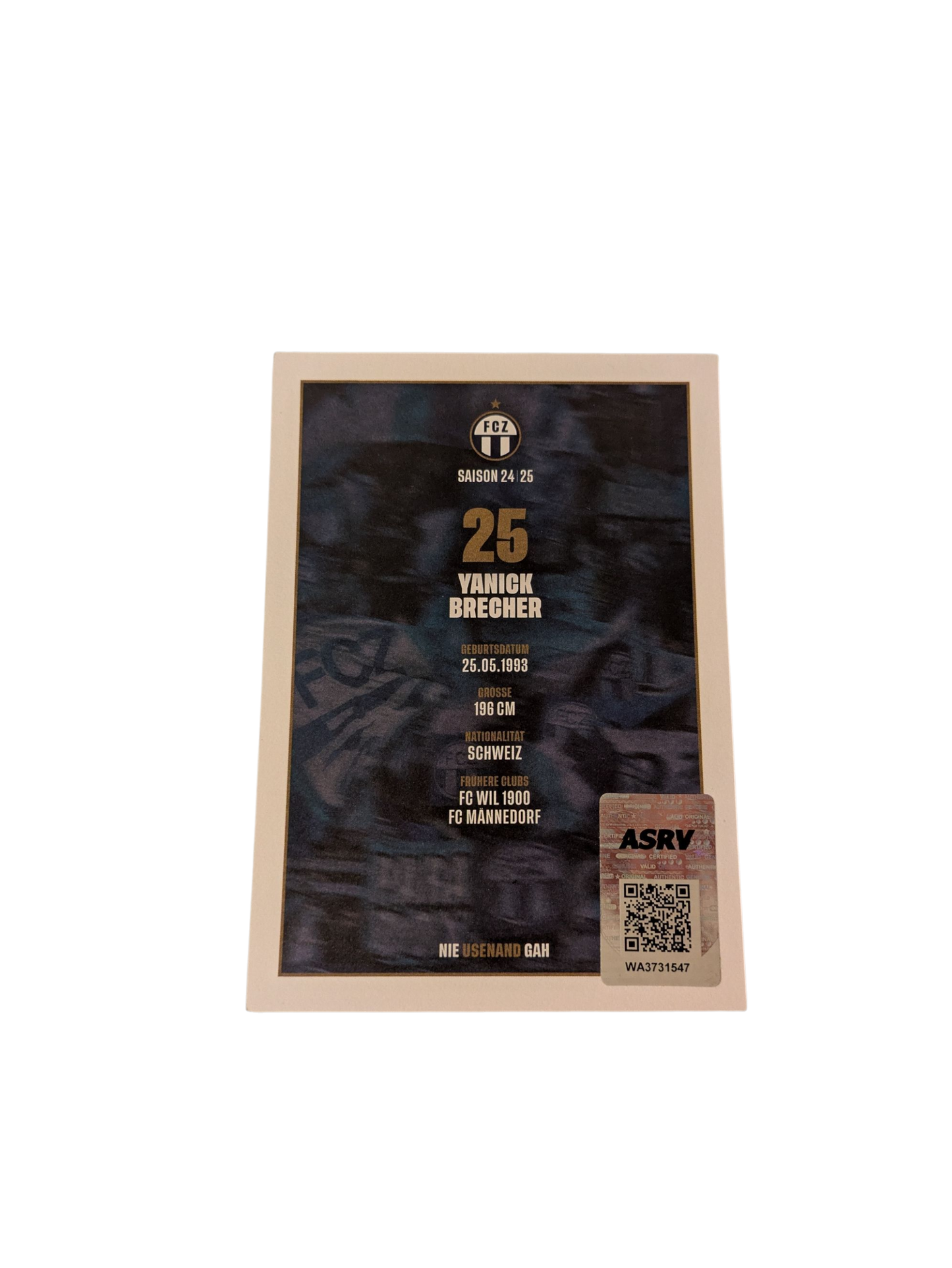 FC Zürich Football Auto Card signed by Yanick Brecher