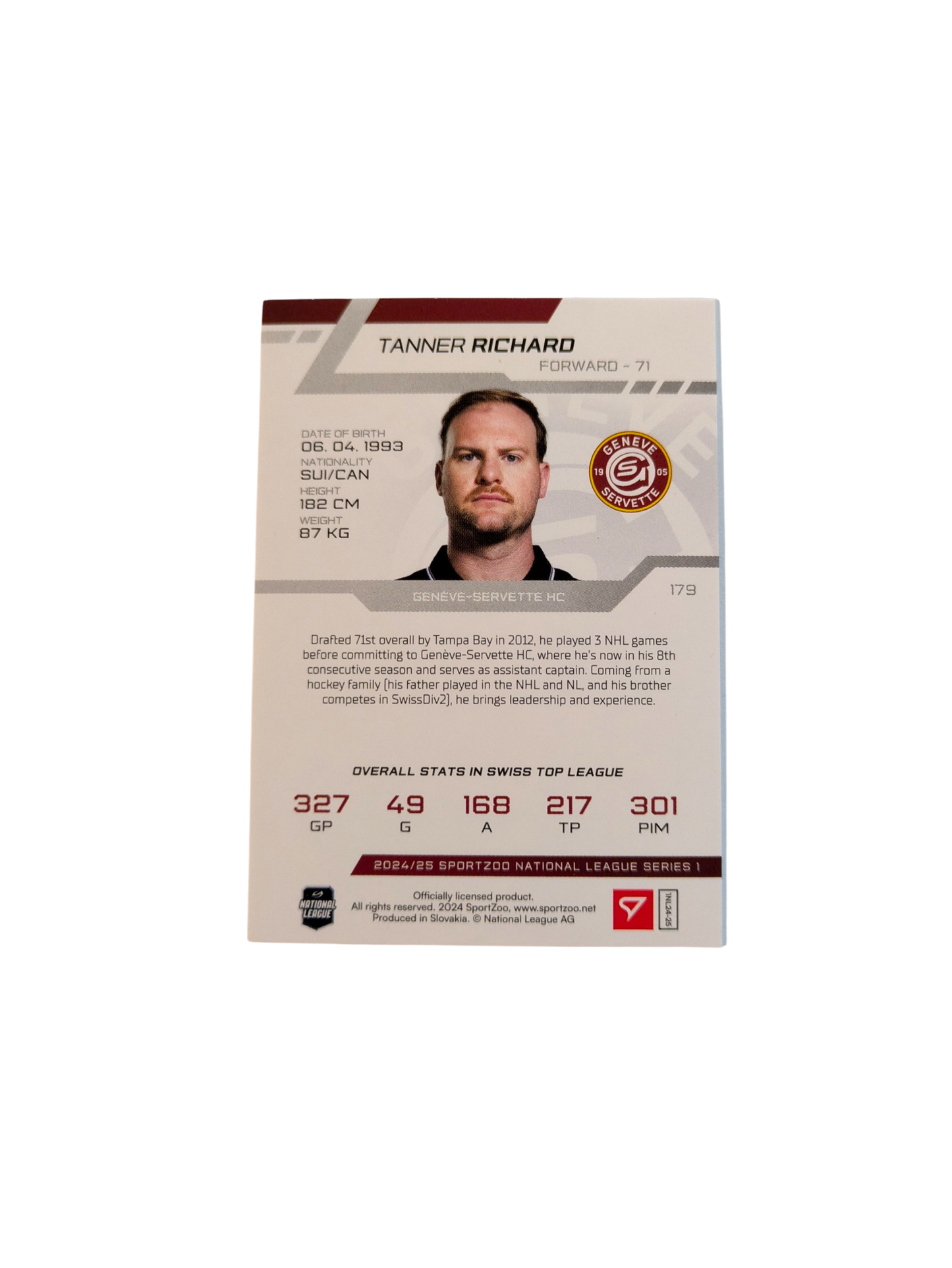 2024 SportZoo National League Series 1 GSHC Tanner Richard Gold 10/10 card