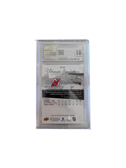 2017 Upper Deck Ultimate Collection Nico Hischier Gold Spectrum CSG Auto Card