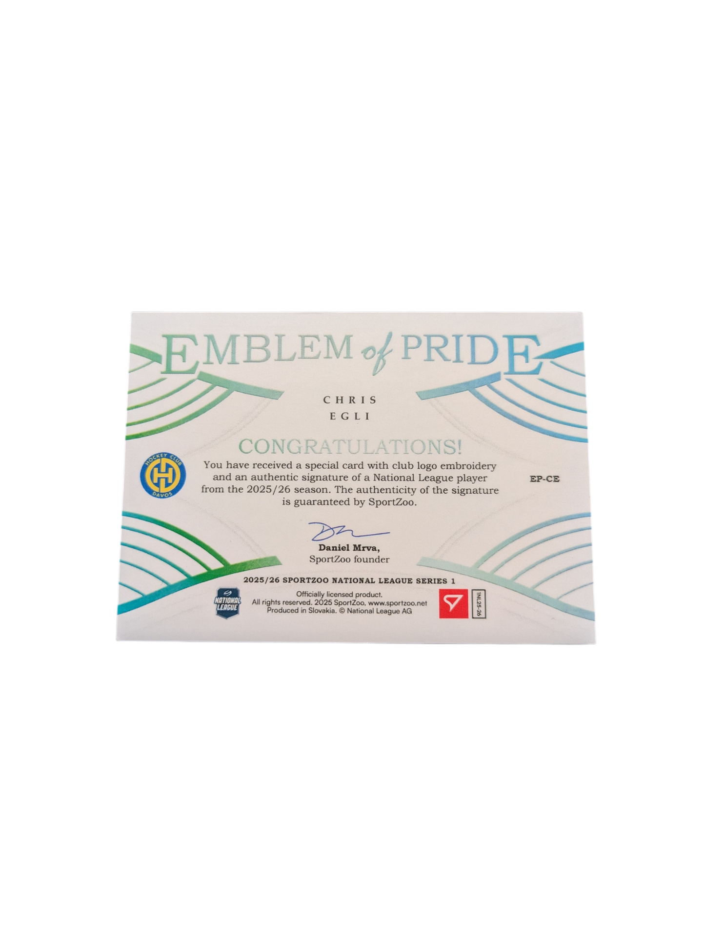 2026 SportZoo National League Series 1 Davos Chris Egli 30/35 Auto card