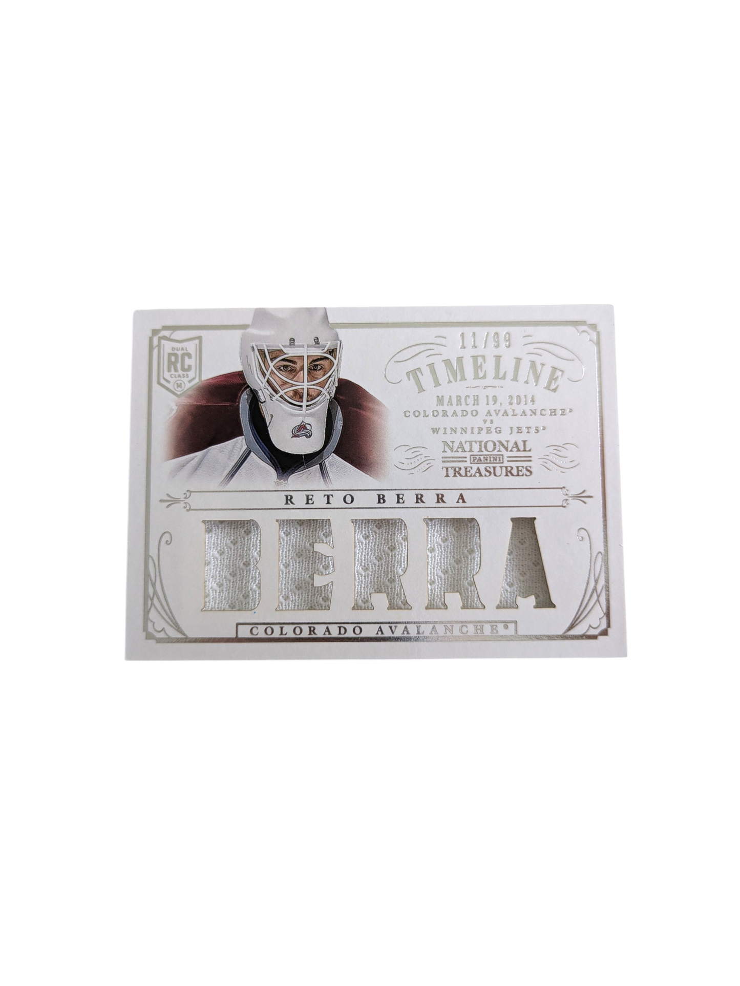 2013-14 Panini Timeline Colorado Avalanche Reto Berra Patch 11/99 card