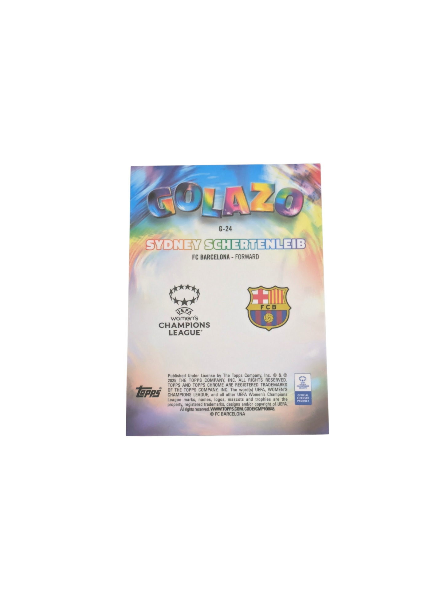 2025 Topps Chrome FC Barcelona Sydney Schertenleib Golazo 122/150 Rookie card