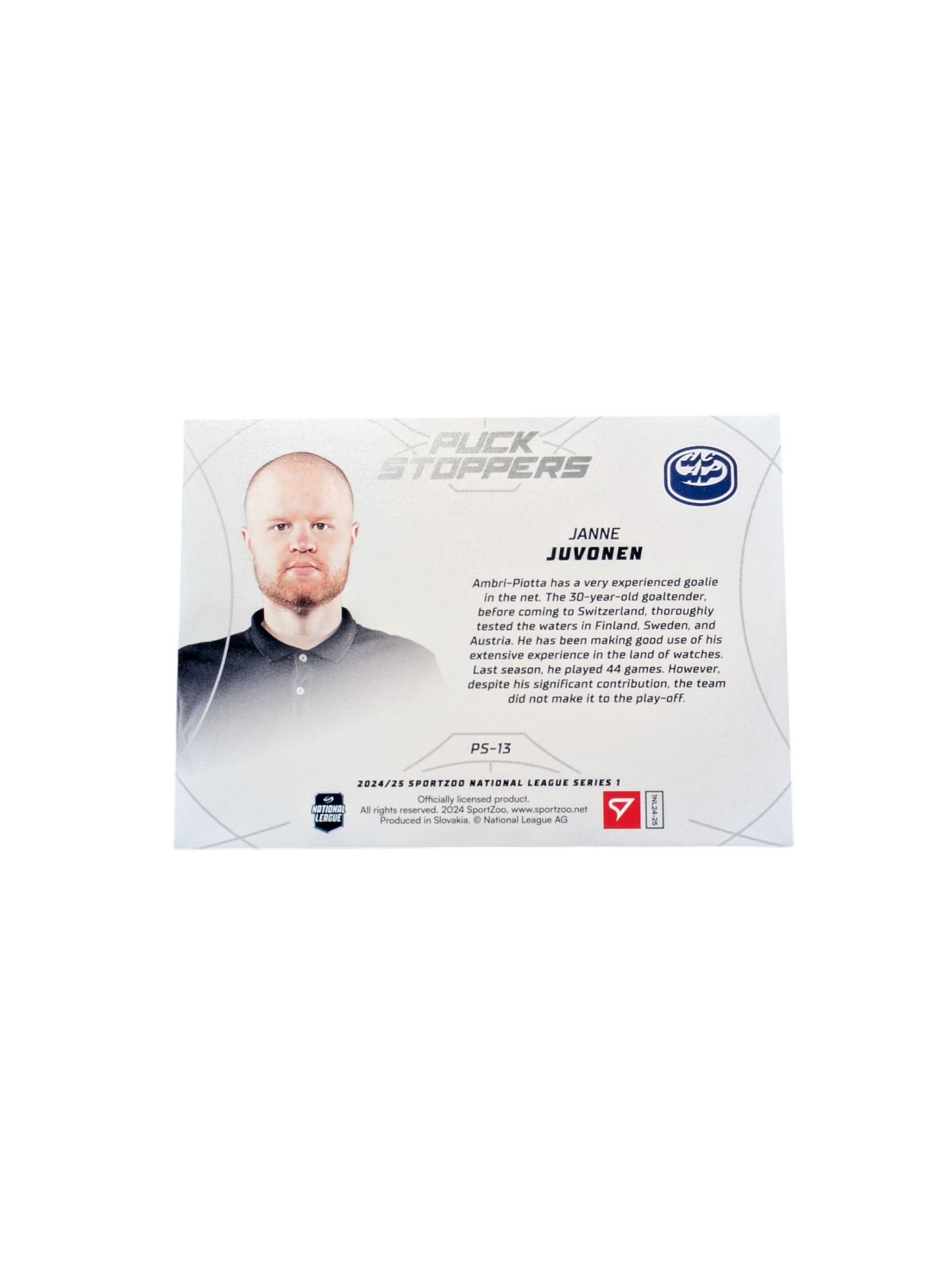 2025 SportZoo National League Ambri Piotta Janne Juvonen 33/75 card