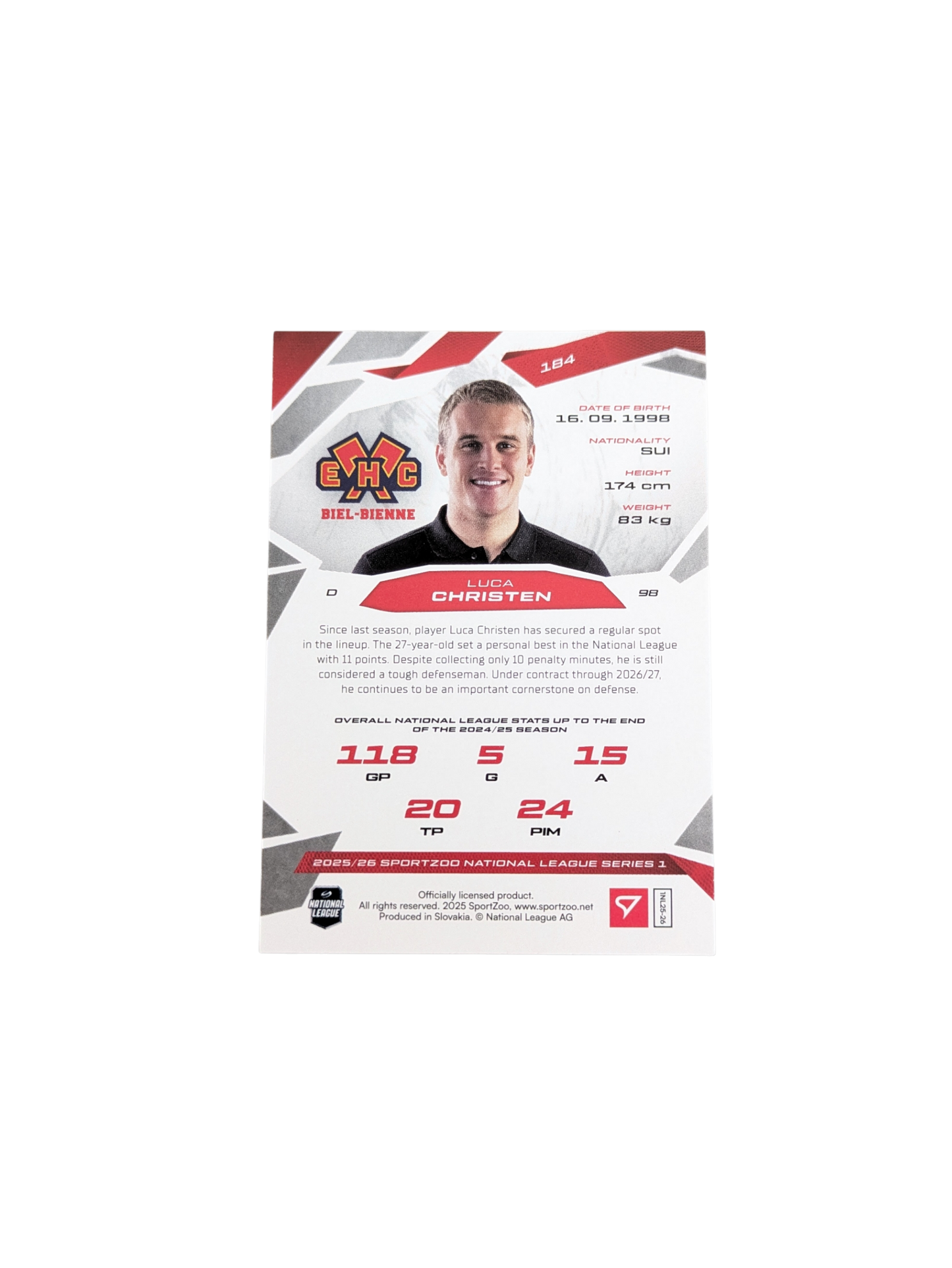 2026 SportZoo National League Biel Luca Christen Green 21/30 card