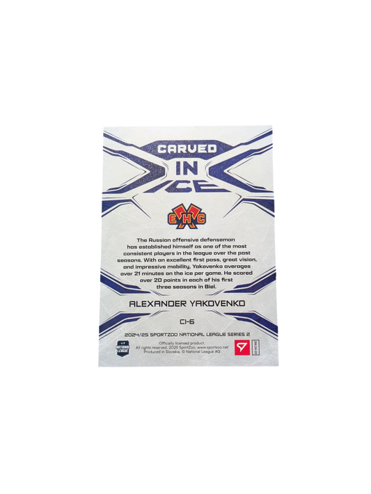 2025 SportZoo National League Biel Carved in Ice Alex Yakovenko 17/50 card