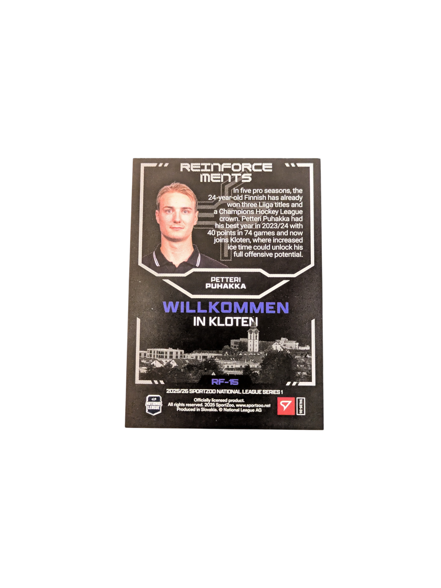 2026 SportZoo National League Reinforcements Kloten Petteri Puhakka 17/80 card