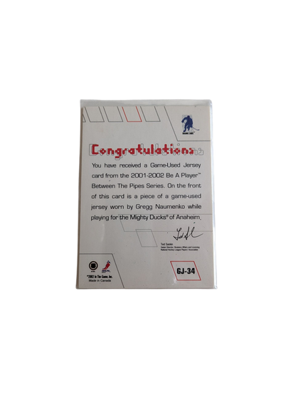 2002 In The Game Mighty Ducks of Anaheim Gregg Naumenko Patch Card