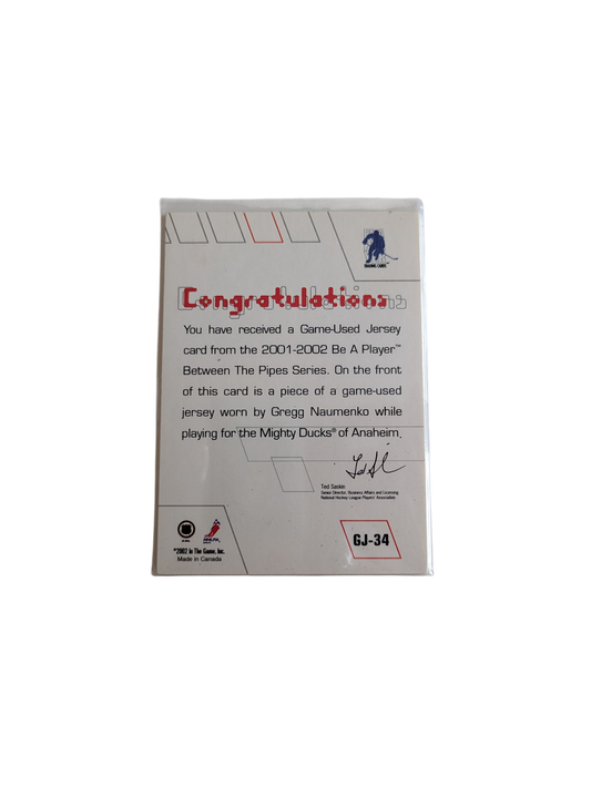 2002 In The Game Mighty Ducks of Anaheim Gregg Naumenko Patch Card