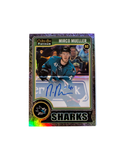 2014 Upper Deck O-Pee-Chee Platinum San Jose Sharks Mirco Mueller /99 Auto Card
