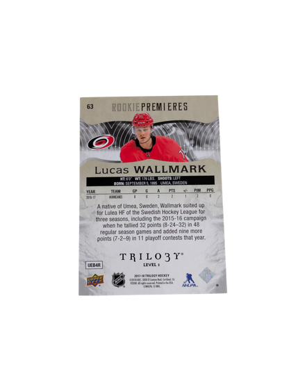 2017-18 Upper Deck Rookie Premieres Carolina Hurricanes Lucas Wallmark 351/999 card